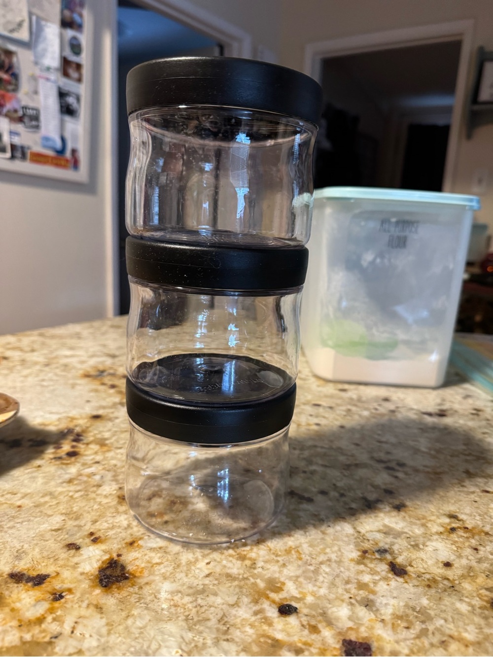 Three-Piece Clearly elegant Stackable Storage Jars with Black Lids Tupperware